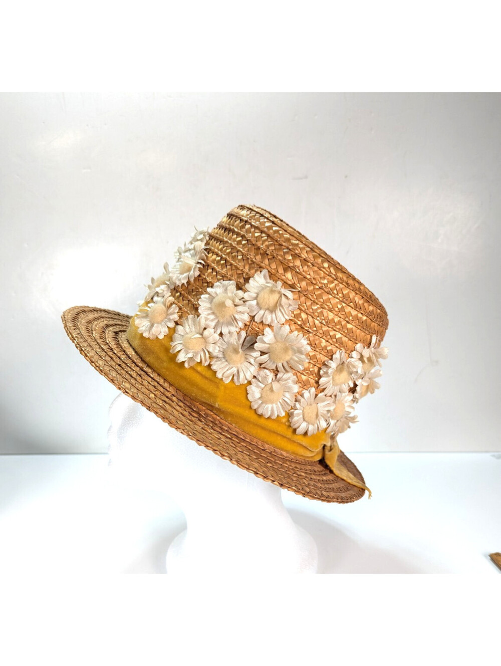 1950's/60's Hadley House Hat Bucket Hat Yellow Velvet Ribbon Daisy Garden Sun